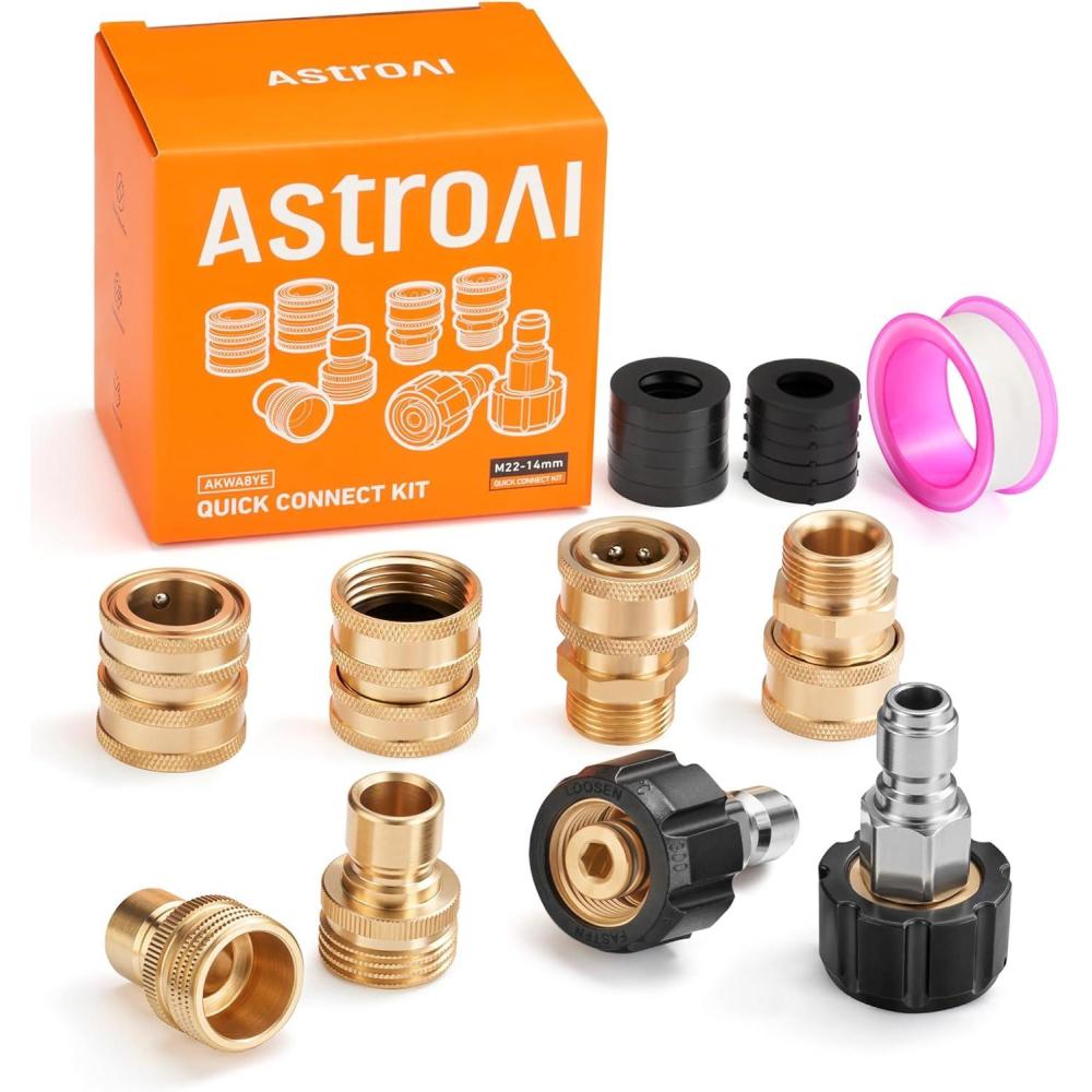 imageAstroAI Pressure Washer Quick Connect Kit M22 14mm Swivel 38 ampamp 34quot Quick Disconnect Adapters for Enhanced Flexibility