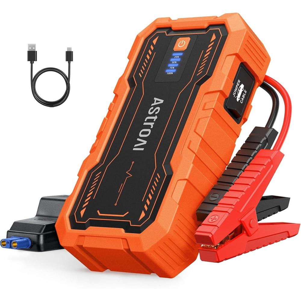 imageAstroAI S8 Car Battery Jump Starter Car Jumper Starter Battery Pack for Up to 60L Gas ampamp 30L Diesel Engines 12V Portable Jump Box with 3 Modes Flashlight and Jumper CableYellowOrange  3000A S8 Pro