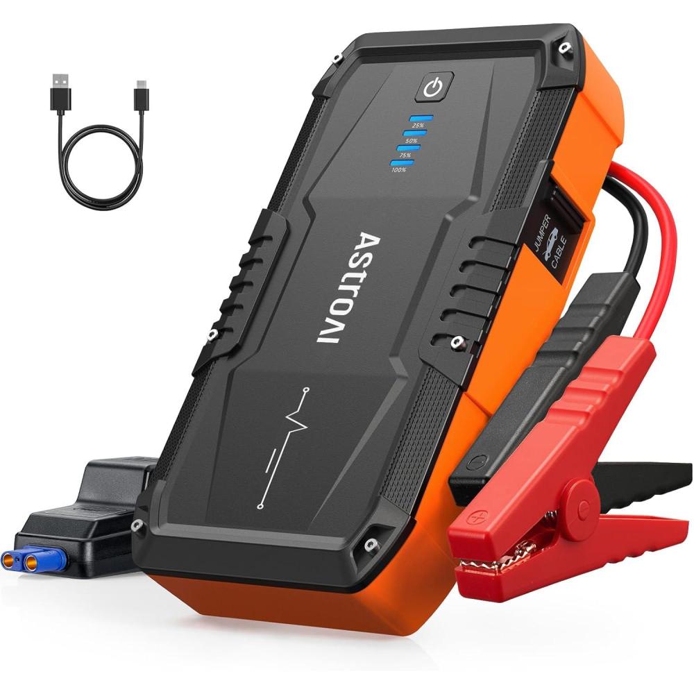 imageAstroAI S8 Car Battery Jump Starter Car Jumper Starter Battery Pack for Up to 60L Gas ampamp 30L Diesel Engines 12V Portable Jump Box with 3 Modes Flashlight and Jumper CableYellowOrange  1500A S8