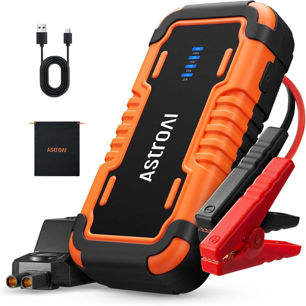 imageAstroAI S8 Car Battery Jump Starter Car Jumper Starter Battery Pack for Up to 60L Gas ampamp 30L Diesel Engines 12V Portable Jump Box with 3 Modes Flashlight and Jumper CableYellowOrange 5000A P10