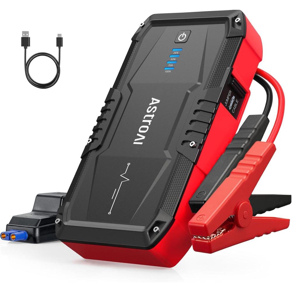 imageAstroAI S8 Car Battery Jump Starter Car Jumper Starter Battery Pack for Up to 60L Gas ampamp 30L Diesel Engines 12V Portable Jump Box with 3 Modes Flashlight and Jumper CableYellowRed  1500A S8