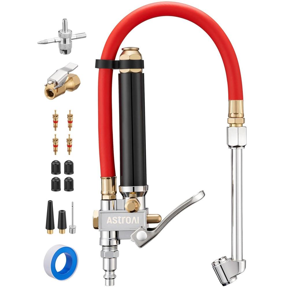 imageAstroAI T3 HeavyDuty Tire Pressure Gauge with Inflator Dual Head Chuck ANSI B401 Accurate Air Chuck with Pressure Gauge 10120 PSI Compatible with 14quot NPT Air CompressorRed