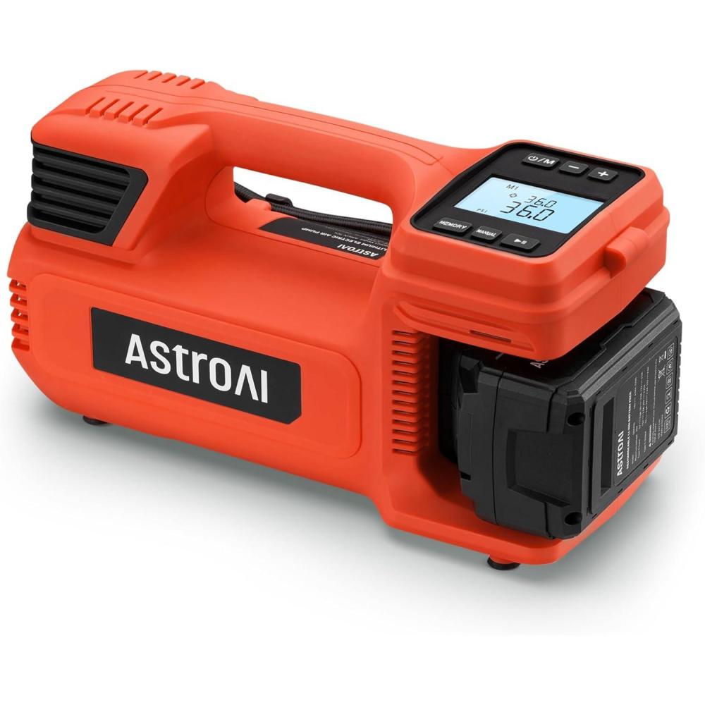 imageAstroAI TC4 Portable Air Compressor Tire Inflator 470W 18V Cordless Air Pump for Truck Tires with 4000mAh Battery 150PSI Heavy Duty Air Compressor with Digital Display for Car RVs SUVClassic Red