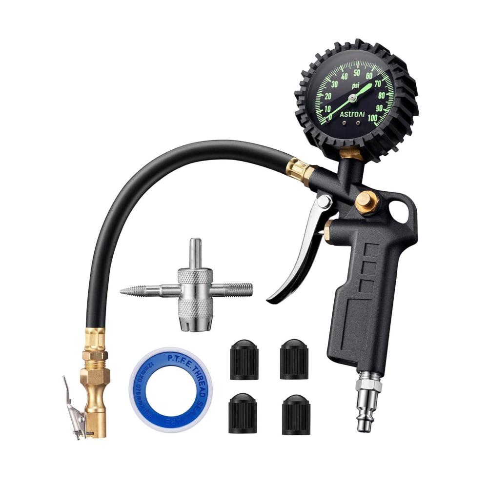 imageAstroAI Tire Pressure Gauge with Inflator 100 PSIANSI B401 Accurate Large 25quot Easy Read Glow Dial Heavy Duty Air Chuck and Compressor Accessories for Truck with Casewithout case