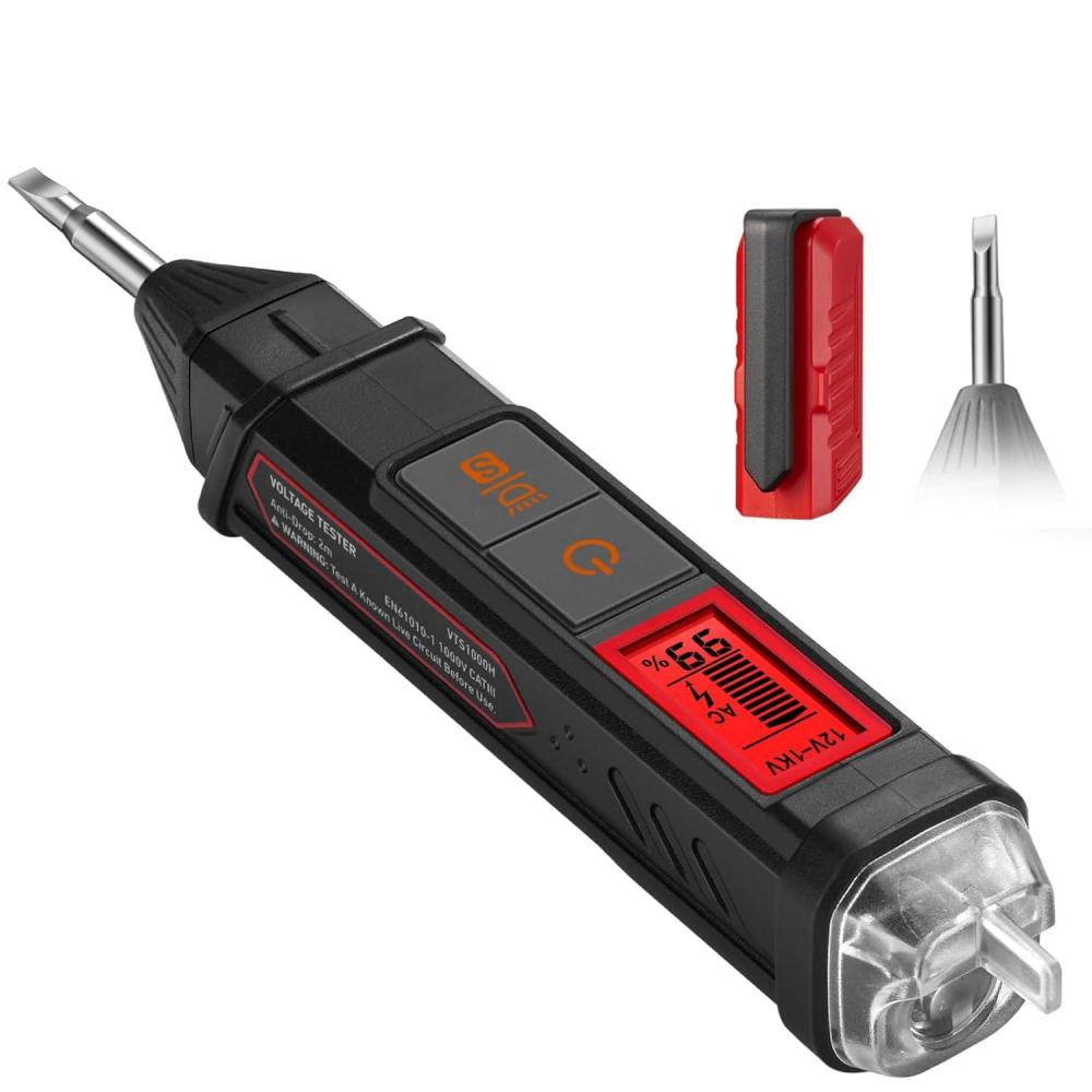 imageAstroAI VTS1000H Voltage Tester with Screwdriver NonContact Electrical Tester Dual Range AC 12V70V1000V Live Wire Test Wire Breakpoint Finder Audible Alarm LCD Percentage Display OrangeRed