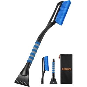AstroAI 27″ Snow Brush and Ice Scrapers for Car Windshield, Detachable Snow Scrapers with Ergonomic Foam Grip for Cars, Trucks, SUVs (Heavy Duty ABS, PVC Brush, Red)(Blue)