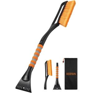 AstroAI 27″ Snow Brush and Ice Scrapers for Car Windshield, Detachable Snow Scrapers with Ergonomic Foam Grip for Cars, Trucks, SUVs (Heavy Duty ABS, PVC Brush, Red)(Orange)