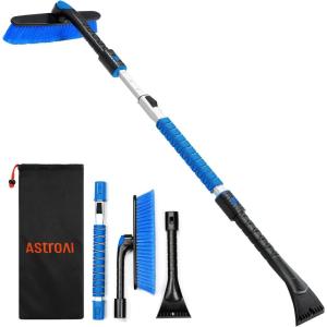 AstroAI 62.4″ Ice Scrapers for Car Windshield and Extendable Snow Brush with Foam Grip and 360° Pivoting Brush Head for Christmas Car Auto Truck SUV(Orange)(Blue)