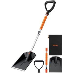 AstroAI 62″ Heavy-Duty Snow Shovel for Driveway with Adjustable Ergonomic D-Shape Handle, 17-Inch Wide Snow Shovel for Car with Stainless Steel Blade, Easily Remove Heavy Snow from Driveway, Yard(Lightweight-Orange Black)