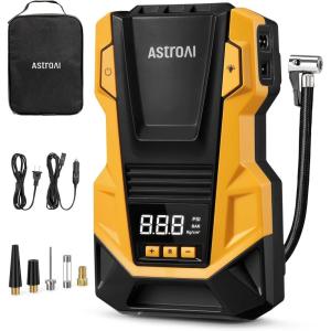 AstroAI AC/DC Tire Inflator Portable Air Compressor for Car, Air Pump for Car Tires, Car Accessories 150PSI with LED Light for Cars, Balls, Motorcycles, and Other CZK-3666 Yellow(Yellow)