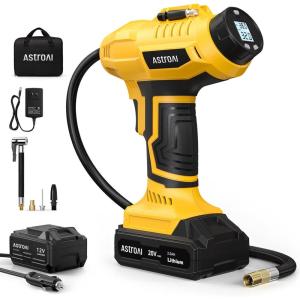 AstroAI C2 Cordless Tire Inflator Air Compressor 20V Rechargeable Battery Powered 160PSI Portable Handheld Air Pump with 12V Car Power Adapter Digital Pressure Gauge for Cars Motorcycles Blue(Yellow)