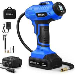 AstroAI C2 Cordless Tire Inflator Air Compressor 20V Rechargeable Battery Powered 160PSI Portable Handheld Air Pump with 12V Car Power Adapter Digital Pressure Gauge for Cars Motorcycles Blue(Blue)