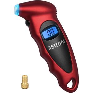 AstroAI Digital Tire Pressure Gauge 0-150PSI, Accurate in 0.1 Increments, Backlit LCD and Presta Valve Adaptor Included, 4 Units of Measurement for Car Truck Bicycle, Red(Red)