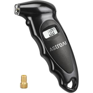 AstroAI Digital Tire Pressure Gauge 0-150PSI, Accurate in 0.1 Increments, Backlit LCD and Presta Valve Adaptor Included, 4 Units of Measurement for Car Truck Bicycle, Red(Black)