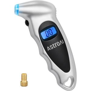 AstroAI Digital Tire Pressure Gauge 0-150PSI, Accurate in 0.1 Increments, Backlit LCD and Presta Valve Adaptor Included, 4 Units of Measurement for Car Truck Bicycle, Red(Silver)