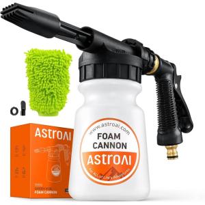 AstroAI Foam Gun Car Wash Gun with Wash Mitt, Quick Connect to Most Garden Hose, Foam Blaster Equips with 3/4” Universal Garden 3/8″ Quick Connector, Amber Lable(Amber)