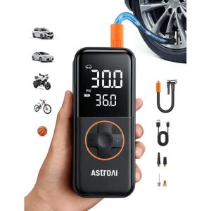 AstroAI L4 Tire Inflator Portable Air Compressor, 150PSI Portable Air Pump for Car Tires with Pressure Gauge LED Light, Electric Air Pump Quick Inflation for Cars, Motorcycles, Bikes, Tires, Balls(Orange)