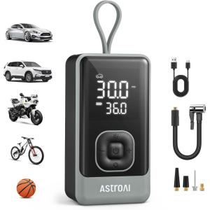 AstroAI L7 Air Tire Inflator Portable Air Compressor, 150PSI Electric Cordless Bike Pump with Fast 1-min Inflation, Auto Shutoff, LED Light – Rechargeable for Car, SUV, Motorcycle, Bike Tires, Yellow(Grey)