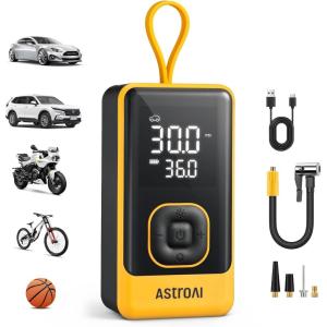 AstroAI L7 Air Tire Inflator Portable Air Compressor, 150PSI Electric Cordless Bike Pump with Fast 1-min Inflation, Auto Shutoff, LED Light – Rechargeable for Car, SUV, Motorcycle, Bike Tires, Yellow(Yellow)