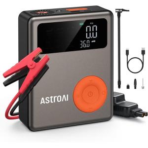 AstroAI Portable Car Jump Starter with Air Compressor, 150PSI 1750A Car Jumper Starter Battery Pack with Cordless Tire Inflator (7.5 Gas/5.0L Diesel), 12V Jump Box, Large LCD Display, Lights