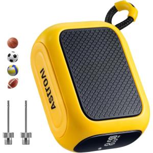 AstroAI Portable Electric Ball Pump – Ultra Fast Inflation, with Digital LCD Display, Preset Pressure with Ball Needle for Basketball, Soccer, and Sports Balls(Yellow)