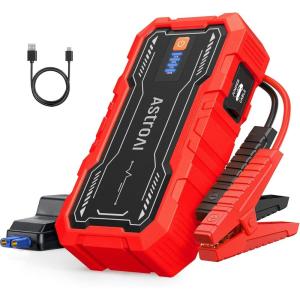 AstroAI S8 Car Battery Jump Starter, Car Jumper Starter Battery Pack for Up to 6.0L Gas & 3.0L Diesel Engines, 12V Portable Jump Box with 3 Modes Flashlight and Jumper Cable(Yellow)(Red – 3000A (S8 Pro))