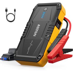 AstroAI S8 Car Battery Jump Starter, Car Jumper Starter Battery Pack for Up to 6.0L Gas & 3.0L Diesel Engines, 12V Portable Jump Box with 3 Modes Flashlight and Jumper Cable(Yellow)(Yellow – 1500A (S8))