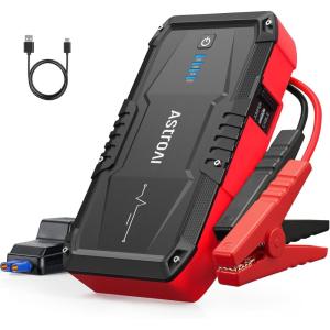 AstroAI S8 Car Battery Jump Starter, Car Jumper Starter Battery Pack for Up to 6.0L Gas & 3.0L Diesel Engines, 12V Portable Jump Box with 3 Modes Flashlight and Jumper Cable(Yellow)(Red – 1500A (S8))