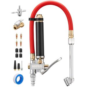 AstroAI T3 Heavy-Duty Tire Pressure Gauge with Inflator, Dual Head Chuck ANSI B40.1 Accurate Air Chuck with Pressure Gauge, 10-120 PSI, Compatible with 1/4″ NPT Air Compressor(Red)