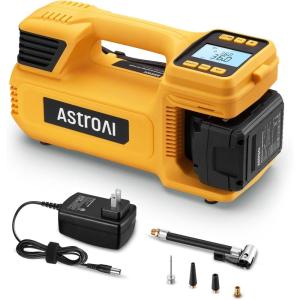 AstroAI TC4 Portable Air Compressor Tire Inflator, 470W 18V Cordless Air Pump for Truck Tires with 4000mAh Battery, 150PSI Heavy Duty Air Compressor with Digital Display for Car, RVs, SUV(Bright Yellow)