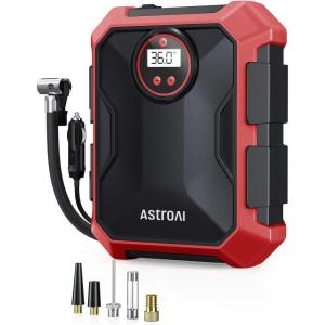 AstroAI Tire Inflator Air Compressor 12V DC Portable Air Compressor Car Accessories Auto Tire Pump 100PSI with LED Light Digital Air Pump for Car Tires Bicycles Other Inflatables(Red)