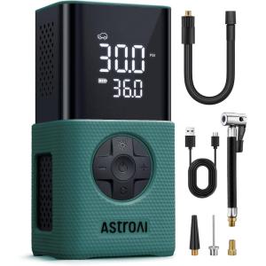 AstroAI Tire Inflator L7S Portable Air Compressor Cordless Bike Air Pump with Digital Dual Values Display, 150 PSI Car Tires Pump with LED Lights Air Pump for Auto, Motorcycles, Bikes, Balls(Green)