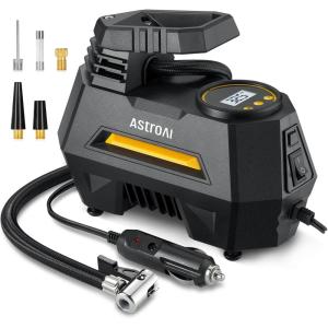 AstroAI Tire Inflator Portable Air Compressor Air Pump for Car Tires-Car Accessories, 9.8Ft Cord-12V DC-Powered Auto Pump with Digital Pressure Gauge, Emergency LED Light for Bicycle, Balloons, Yellow(Yellow)