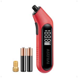 AstroAI Tire Pressure Gauge Digital 3-300PSI Large Screen with Backlight and Flashlight, ANSI 2A High Accuracy, Compatible with Schrader Valves, 4 Units, Presta Valve Adapter Included, AAA Batteries(Red)