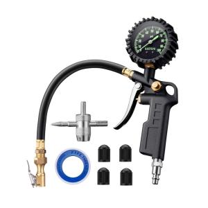 AstroAI Tire Pressure Gauge with Inflator, 100 PSI-ANSI B40.1 Accurate, Large 2.5″ Easy Read Glow Dial, Heavy Duty Air Chuck and Compressor Accessories for Truck, with Case(without case)