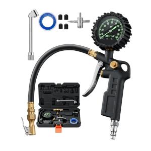 AstroAI Tire Pressure Gauge with Inflator, 100 PSI-ANSI B40.1 Accurate, Large 2.5″ Easy Read Glow Dial, Heavy Duty Air Chuck and Compressor Accessories for Truck, with Case(with case)