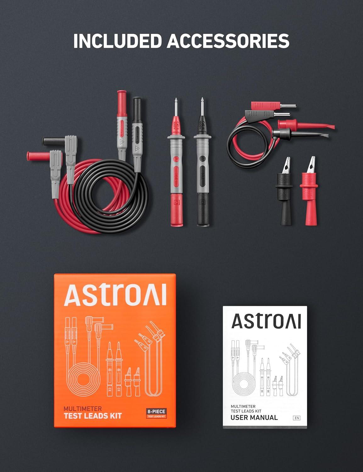 imageAstroAI 8Pcs Multimeter Test Leads Set with Alligator Clips Plunger Mini Hooks and Test Probes 1000V 10A CAT III ampamp CAT IV 600V for Fluke KAIWEETS INNOVA Multimeter Voltmeter Clamp Meter