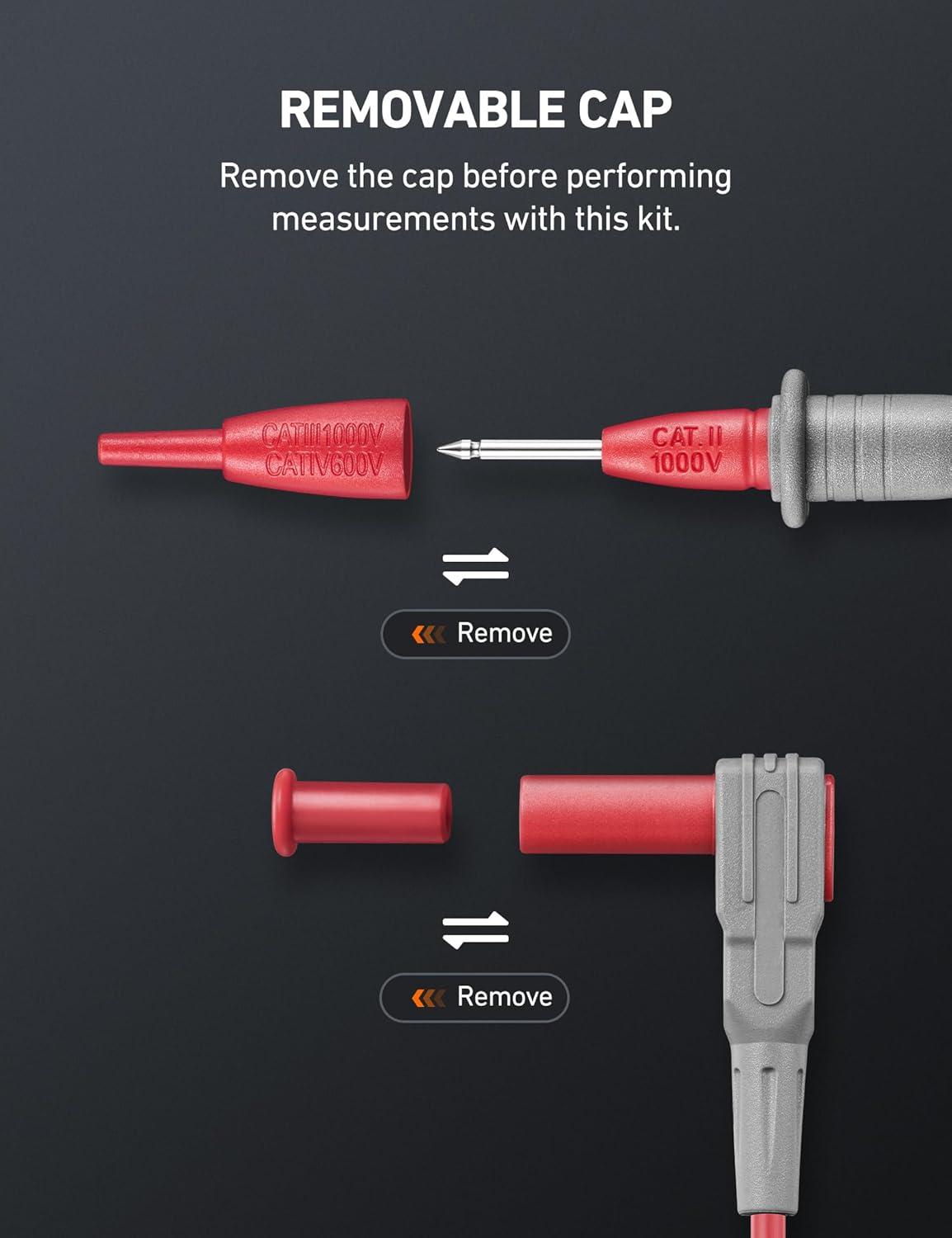 imageAstroAI 8Pcs Multimeter Test Leads Set with Alligator Clips Plunger Mini Hooks and Test Probes 1000V 10A CAT III ampamp CAT IV 600V for Fluke KAIWEETS INNOVA Multimeter Voltmeter Clamp Meter