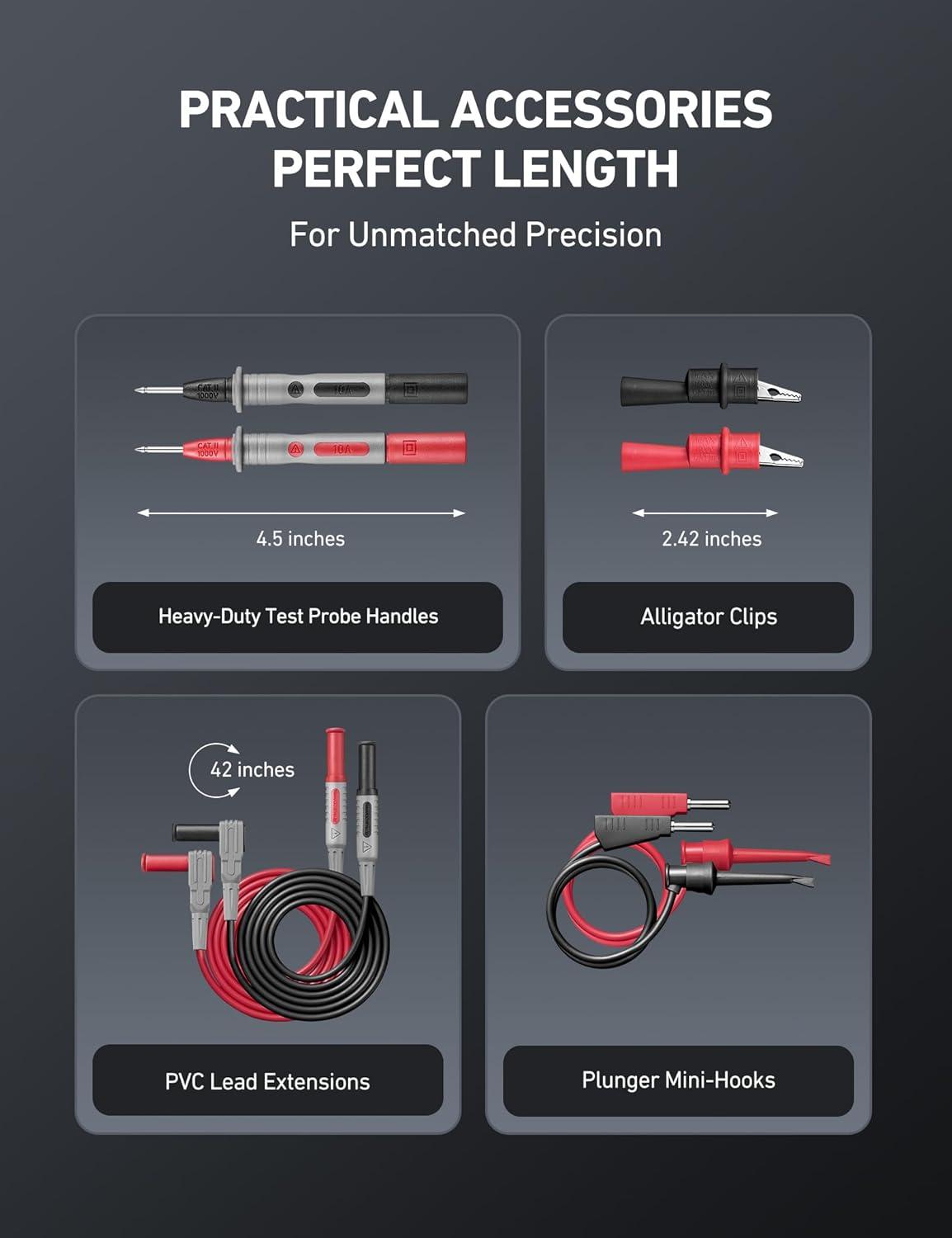 imageAstroAI 8Pcs Multimeter Test Leads Set with Alligator Clips Plunger Mini Hooks and Test Probes 1000V 10A CAT III ampamp CAT IV 600V for Fluke KAIWEETS INNOVA Multimeter Voltmeter Clamp Meter