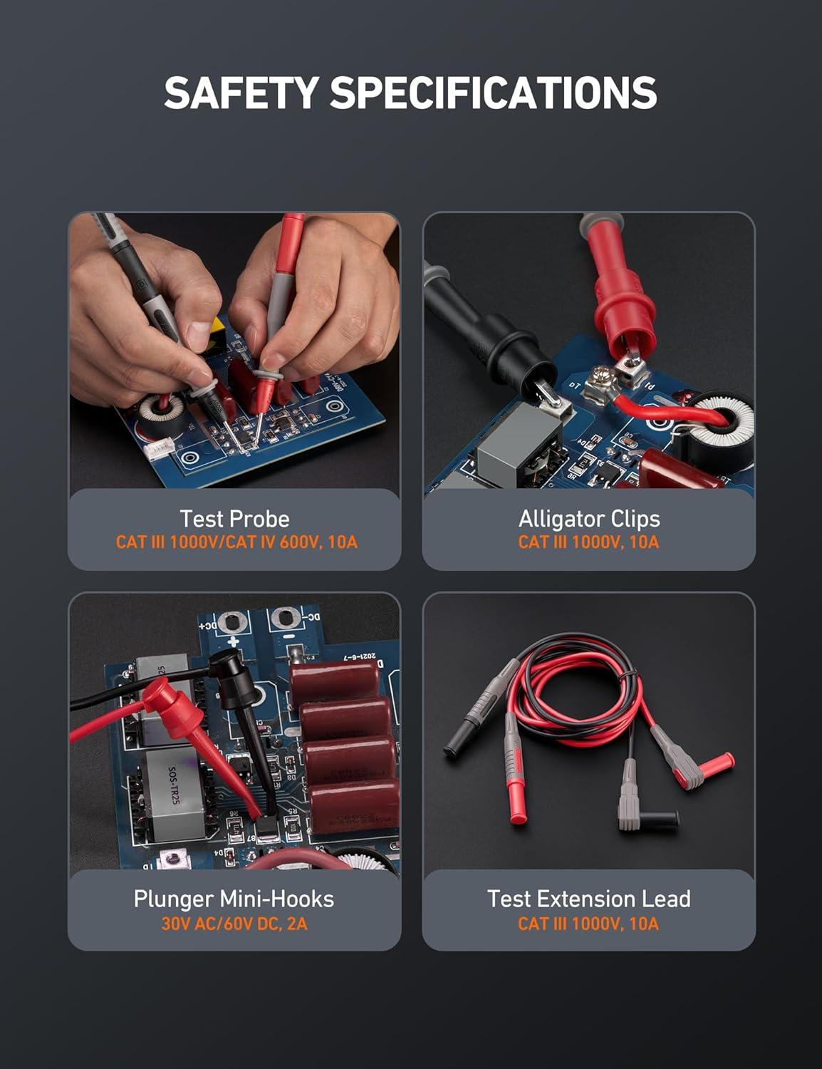 imageAstroAI 8Pcs Multimeter Test Leads Set with Alligator Clips Plunger Mini Hooks and Test Probes 1000V 10A CAT III ampamp CAT IV 600V for Fluke KAIWEETS INNOVA Multimeter Voltmeter Clamp Meter