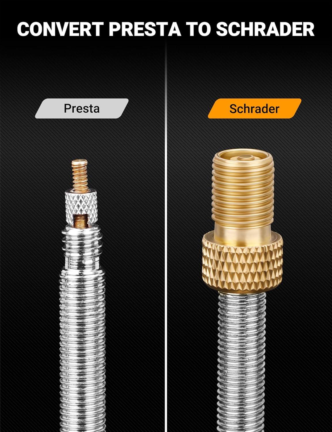 imageAstroAI Brass Presta Valve Adapter Convert Presta to Schrader Valve Adaptor for Bikes Inflate Tire by Standard Pump or Air Compressor 4 Pack