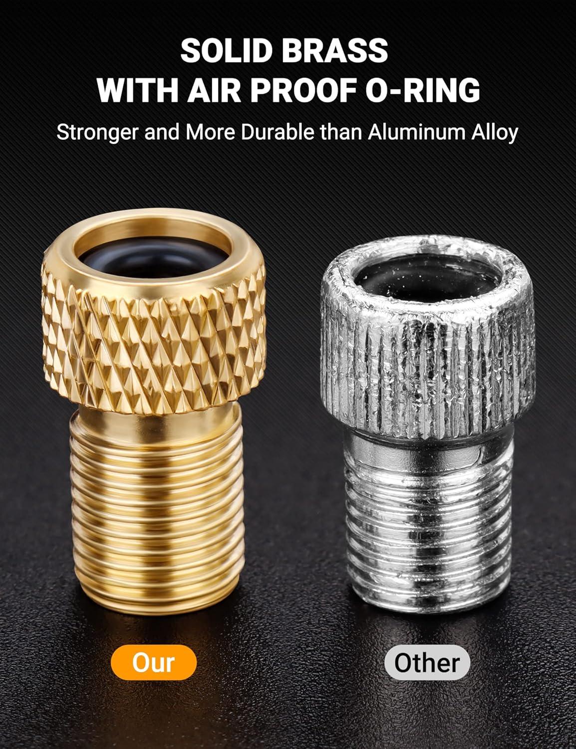 imageAstroAI Brass Presta Valve Adapter Convert Presta to Schrader Valve Adaptor for Bikes Inflate Tire by Standard Pump or Air Compressor 4 Pack