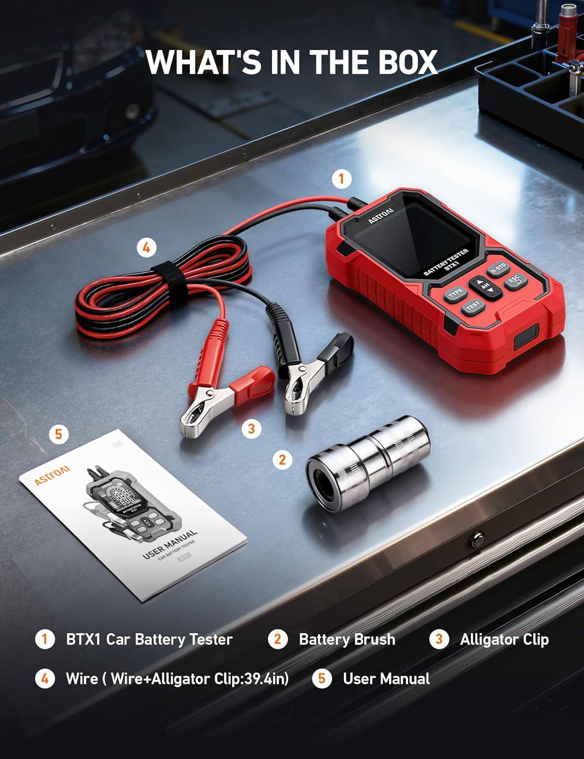 imageAstroAI Car Battery Tester 12V24V Digital Automotive Meter Diagnostic Tool1002000 CCA Load Capacity for Preventive Maintenance Truck RV Marine Vehicle and More