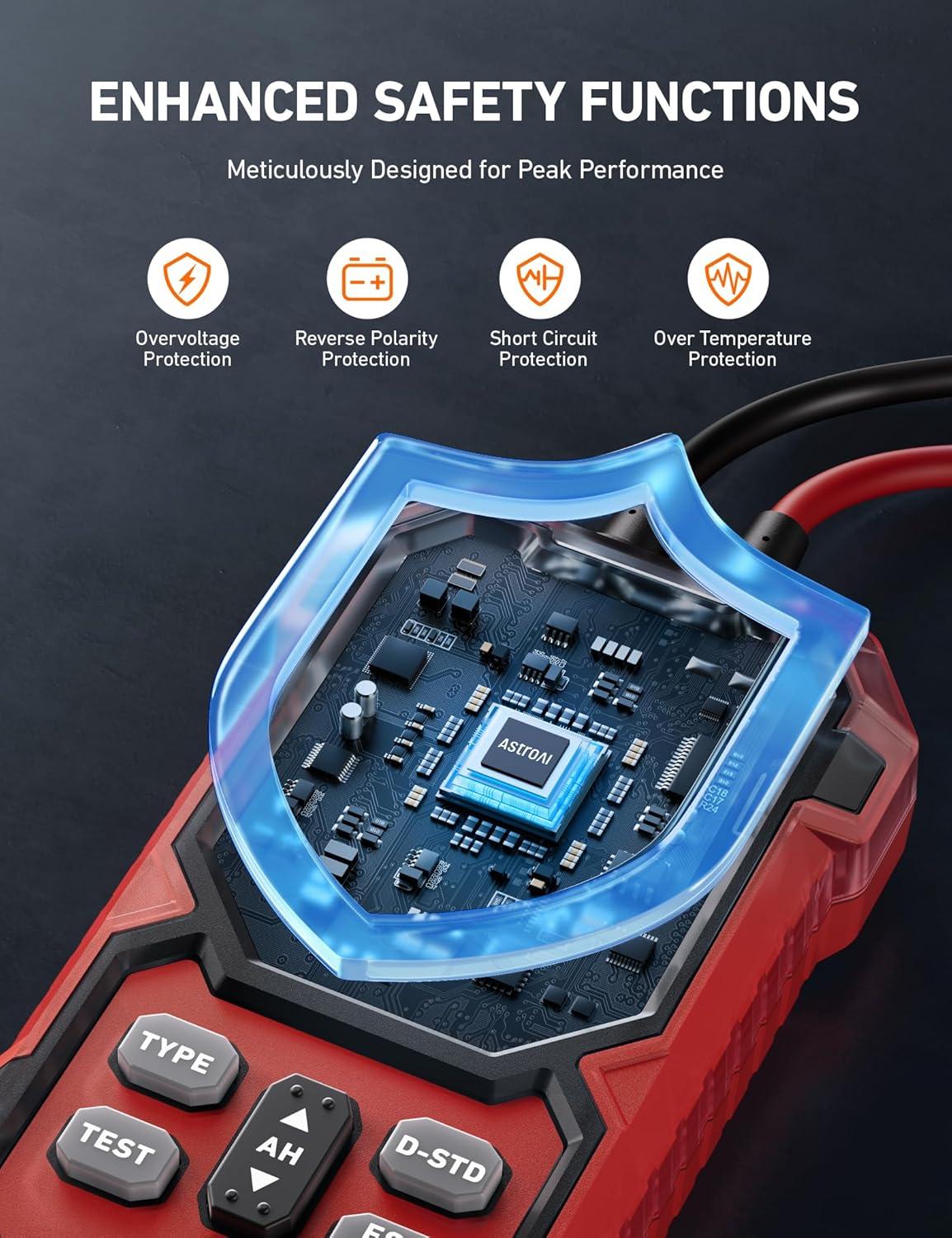 imageAstroAI Car Battery Tester 12V24V Digital Automotive Meter Diagnostic Tool1002000 CCA Load Capacity for Preventive Maintenance Truck RV Marine Vehicle and More