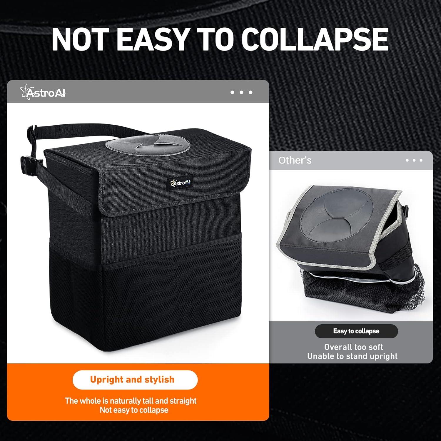 imageAstroAI Car Trash Can with Lid and Storage Pockets LeakProof Waterproof Car Garbage Can Large Opening Multipurpose Folding Trash Bin for CarLarge