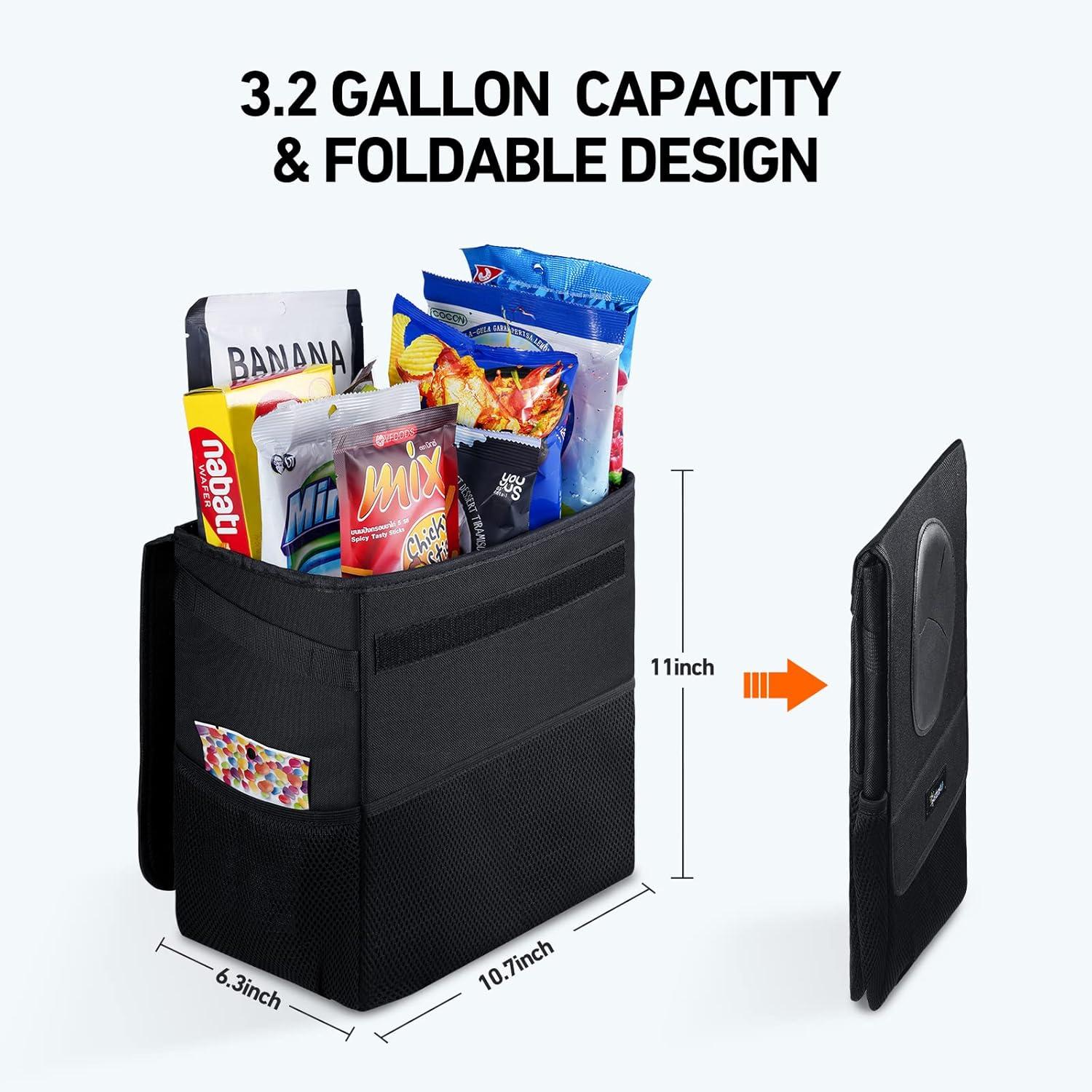 imageAstroAI Car Trash Can with Lid and Storage Pockets LeakProof Waterproof Car Garbage Can Large Opening Multipurpose Folding Trash Bin for CarLarge