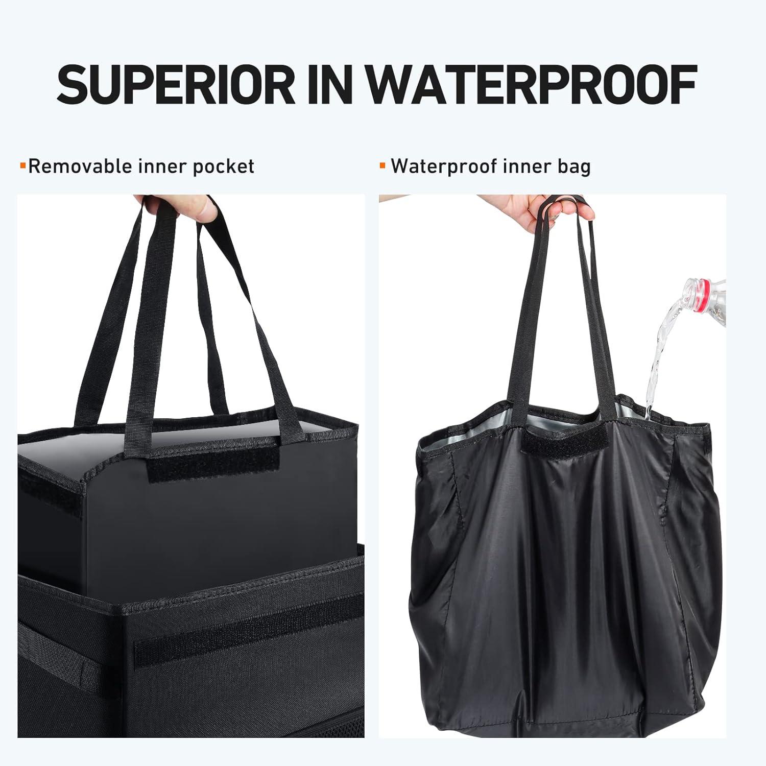imageAstroAI Car Trash Can with Lid and Storage Pockets LeakProof Waterproof Car Garbage Can Large Opening Multipurpose Folding Trash Bin for CarLarge