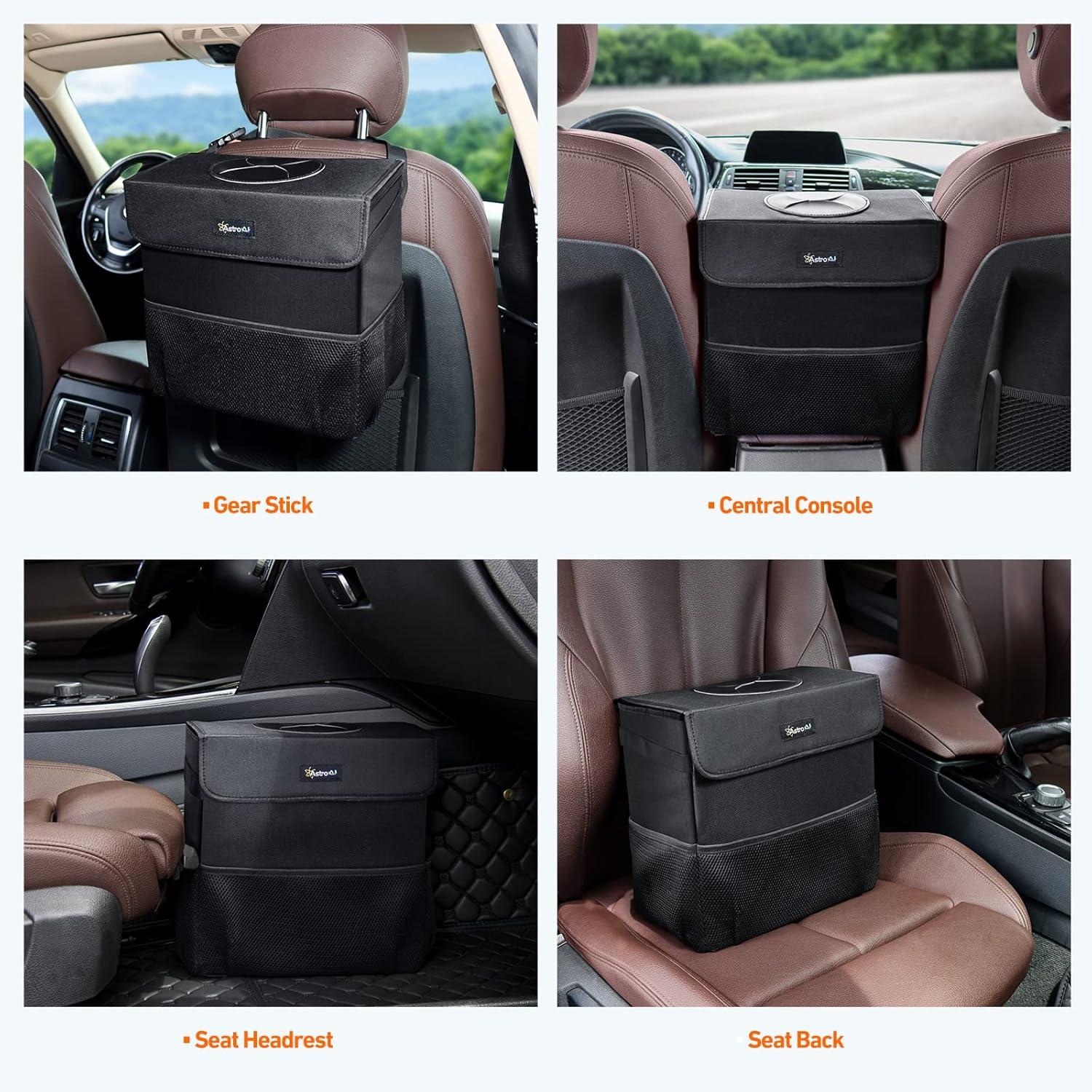 imageAstroAI Car Trash Can with Lid and Storage Pockets LeakProof Waterproof Car Garbage Can Large Opening Multipurpose Folding Trash Bin for CarLarge