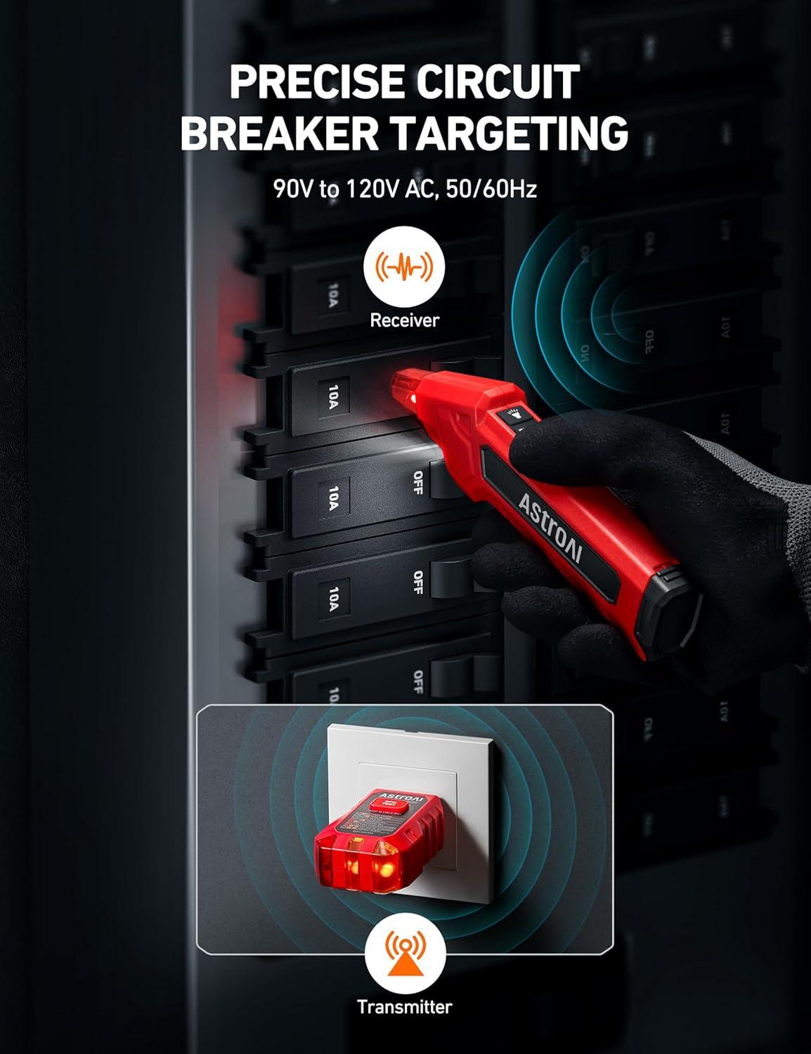 imageAstroAI Circuit Breaker Finder with GFCI Outlet Tester Electrical Tester Tool for HomeWorkshop Circuit Tracing Quickly Locates Breakers with Indicators