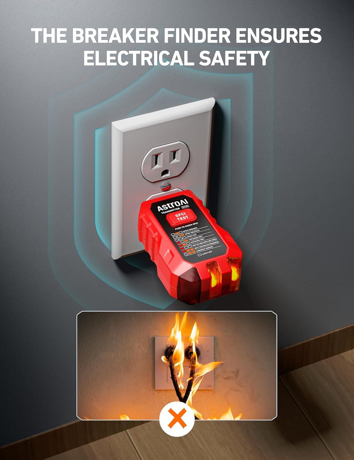 imageAstroAI Circuit Breaker Finder with GFCI Outlet Tester Electrical Tester Tool for HomeWorkshop Circuit Tracing Quickly Locates Breakers with Indicators
